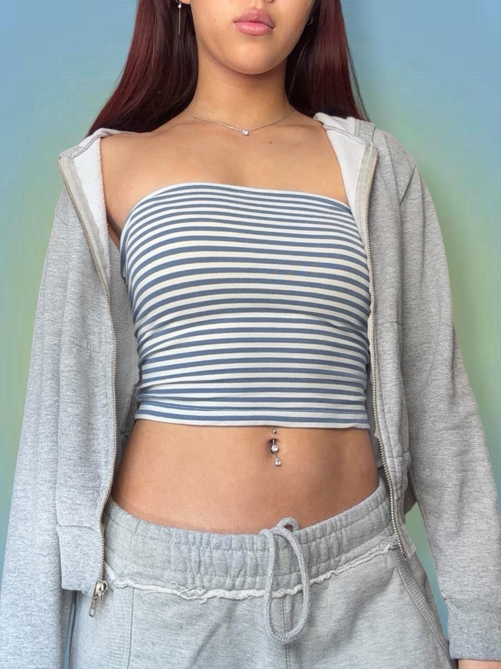Edikted Blue & White Striped Strapless Crop Top